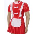 thumbnail image 4 of Yhong Robe de Femme de Chambre en Cuir Aspect Mouillé Manches Courtes à Volants Mini Robe Cosplay Rouge G, 4 of 7
