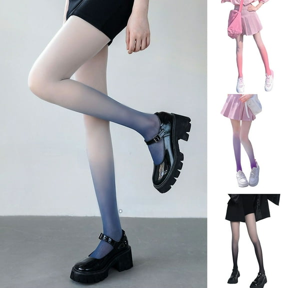 HEVIRGO Women Pantyhose Gradient Contrast Color High Elasticity Skinny Thin Soft Breathable Candy Color Anti-slip Cosplay Performance Tights Long Socks