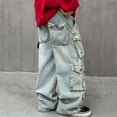 thumbnail image 6 of Purcolt Boys' Jeans Trendy Casual Elasitc Waisted Wide Leg Denim Pants Y2K Vintage Hip Hop Loose Fit Baggy Pants Streetwear Trousers with Pockets for 4-15 Years, 6 of 9