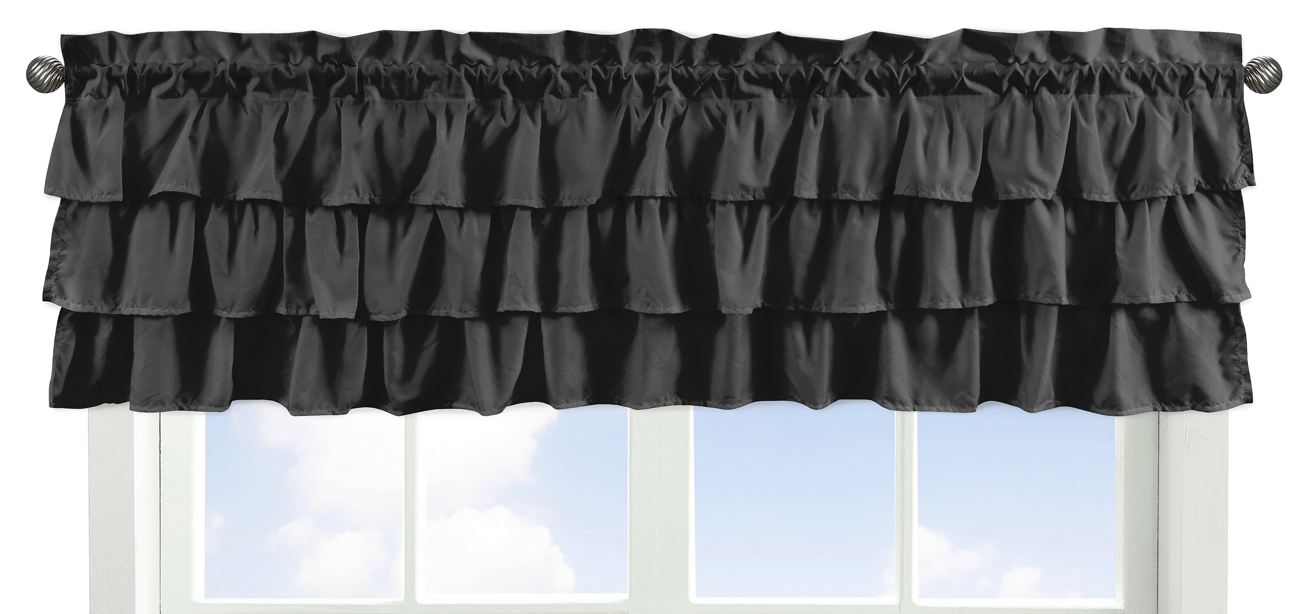 Boho Fringe Solid Black Ruffled 54' Window Valance by Sweet Jojo Designs