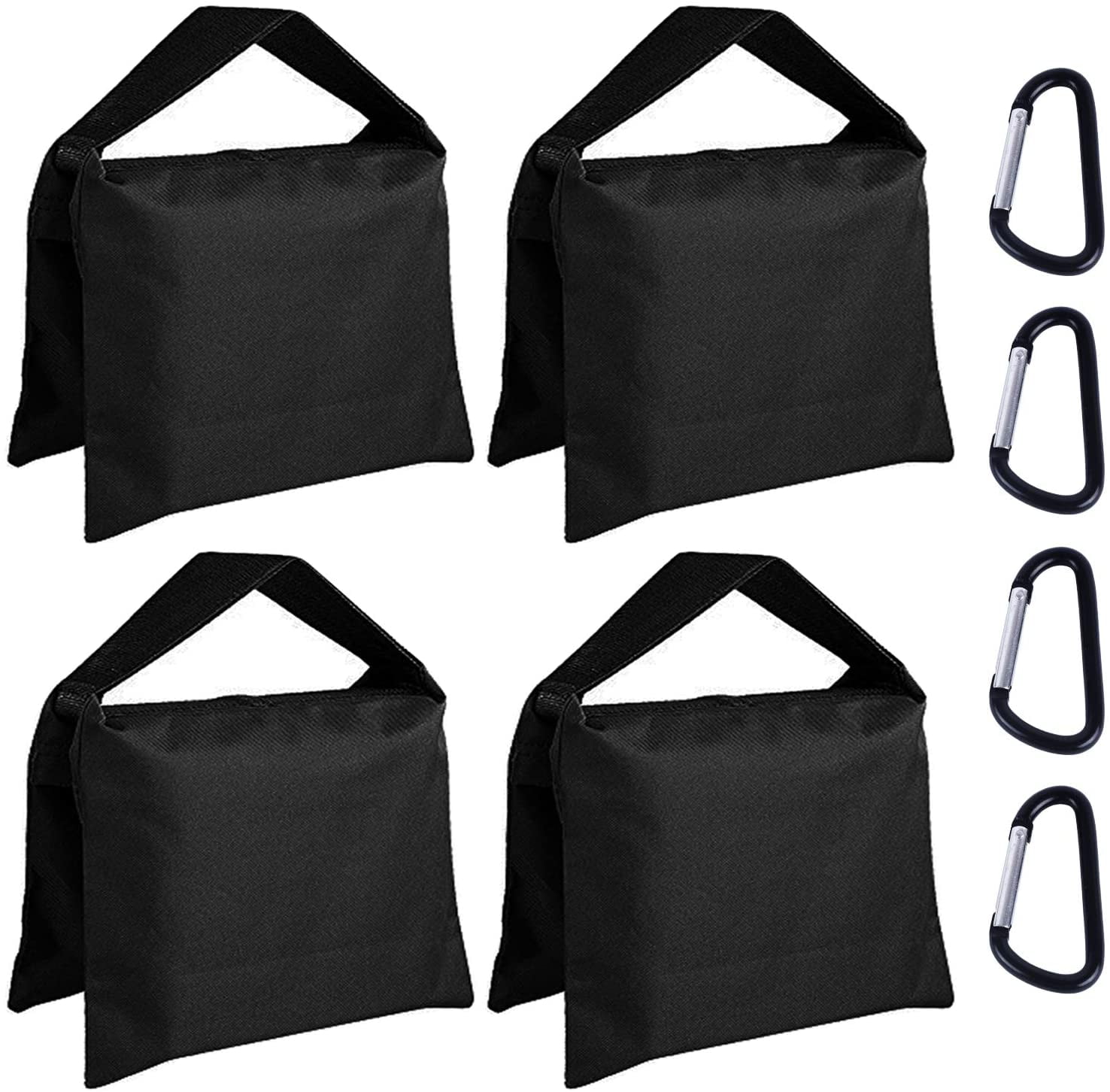 Black Neewer 4-Pack Photography Heavy Duty Sandbag Sand Bags Saddlebag Design 4 Weight Bags for Photo Video Studio Stand Backyard Outdoor Patio Sports Transparent PP Bag and Clips Included 