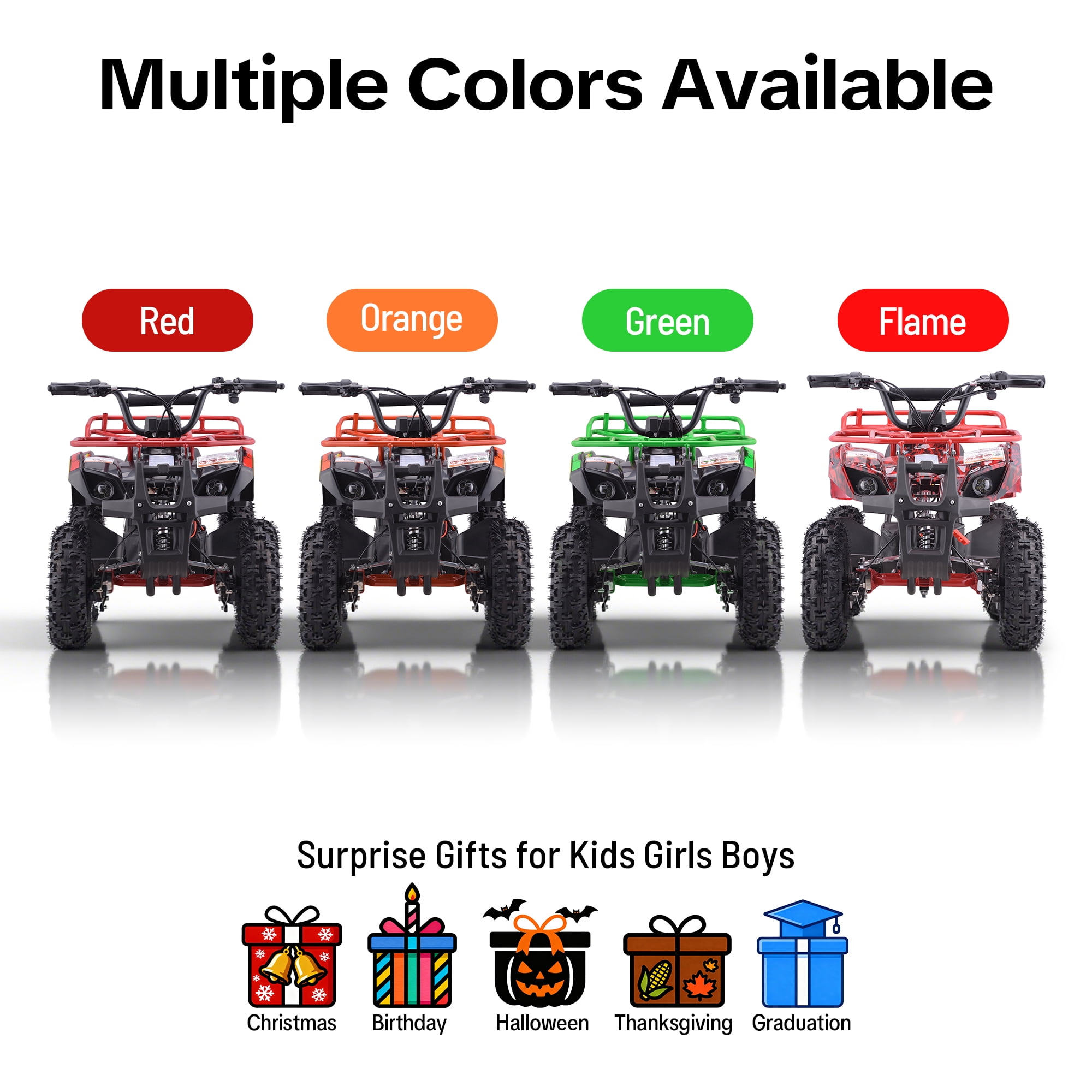 QEASET Electric atv Dirt Quad, 36V 500W Motor, 12-18mph Speed, Twist Grip Acceleration & Hand Operated Disc Brakes,Knobby Air Tires, Multiple Colors, Holiday Gifts