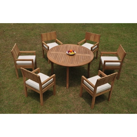 Arm 7 Pc Grade-A Teak Dining Set: 6 Seater 7 Pc: 52