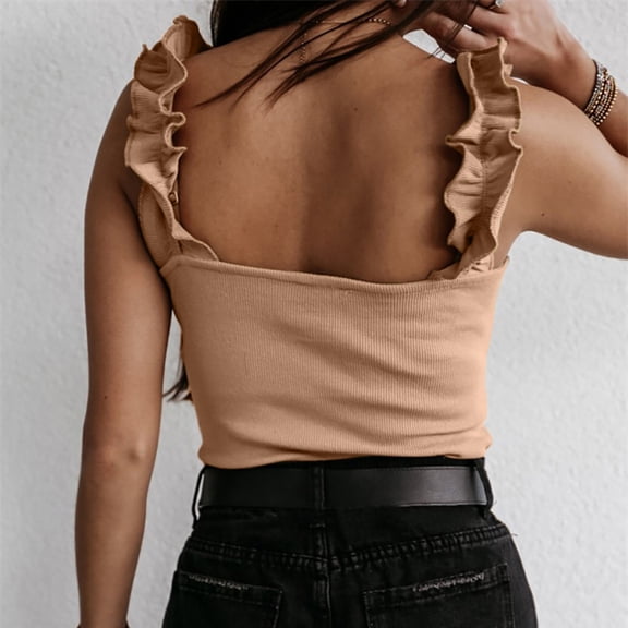 Aayomet Womens Workout Tops Women's Sleeveless Cotton Fitted Tank Top Form Fitting Scoop Neck Ribbed Knit Basic Cami Shirts,Khaki XL