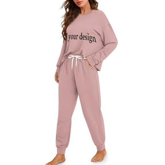 Tutoliy Customized Pajamas for Women Pjs Set Long Sleeve Pajama Jogger Pants Lightweight Sleepwear Cozy Loungewear with Pockets, S