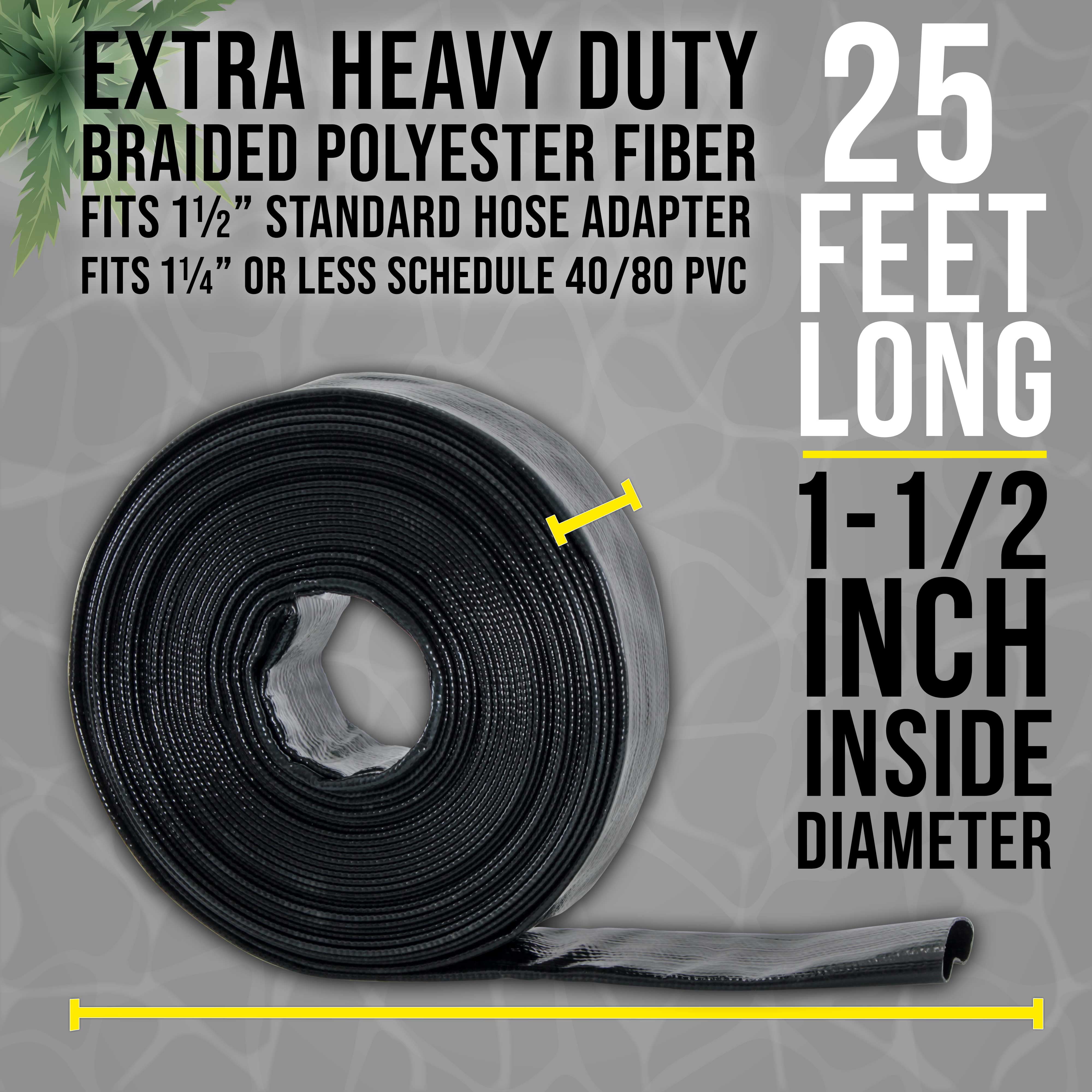 U.S. Pool Supply Black Rhino 1-1/2" x 25' Pool Backwash Hose with Hose Clamp - Extra Heavy Duty Superior Strength, Thick 1.2mm (47mils) - Weather Burst Resistant - Drain Clean Swimming Pools