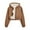 Brown, variant on Womens Fleece Lined Corduroy Jackets Fall Long Sleeve Zip Up Hooded Cropped Jacket Winter Warm Outwear Coat with Pockets
