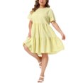 thumbnail image 4 of Agnes Orinda Women's Plus Size Mother's Day Gingham Dresses 1950s Vintage Tiered Crew Neck Short Sleeve Summer Casual Midi Plaid Dress 4X Yellow, 4 of 6
