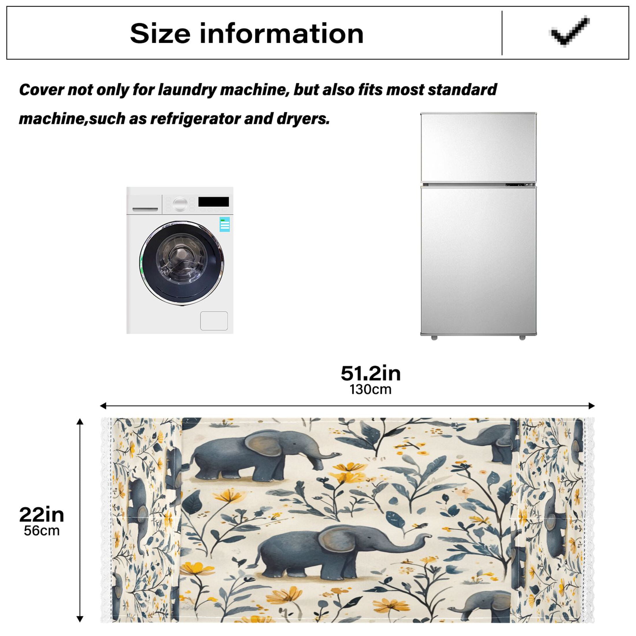Lovely ElephantsWasher and Dryer Covers Dust-Proof and Oil Resistant Fridge Cover with 4 Storage Pockets Washing Machine Top Cover for Laundry Kitchen Home 51.2 x 22 In