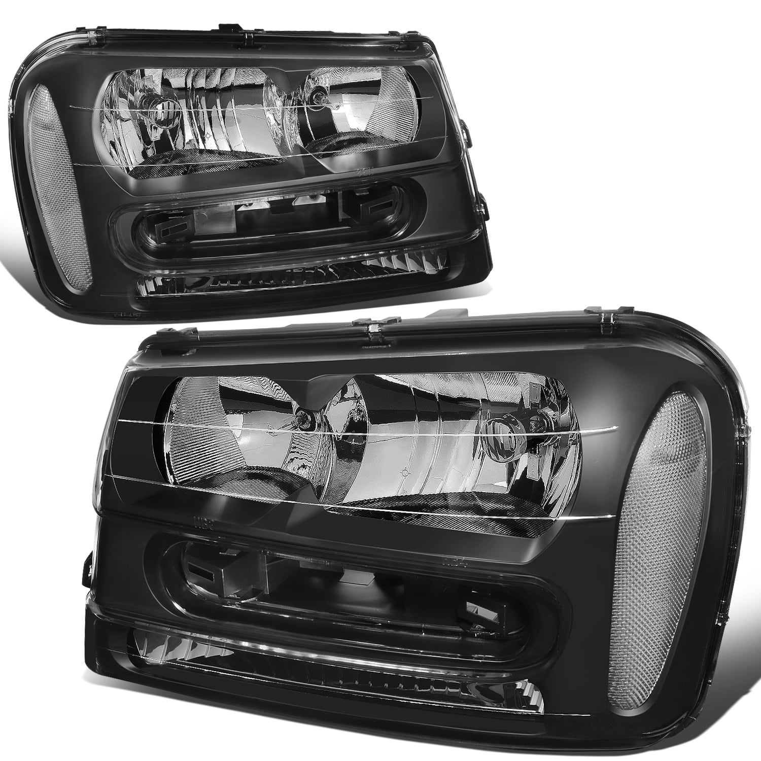 DNA Motoring HL-OH-TRA02-BK-CL1 Black Housing Clear Corner Headlights Replacement For 02-09 Trailblazer 
