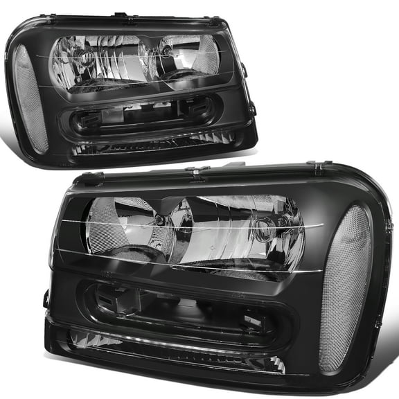DNA Motoring HL-OH-TRA02-BK-CL1 For 2002 to 2009 Chevy Trailblazer EXT Headlight Black Housing Clear Corner Headlamps 03 04 05 06 07 08 Left Right