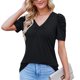 thumbnail image 1 of V cuello puff manga camiseta color puro moda fácil juego mujer verano camiseta para citas desgaste diario, 1 of 5