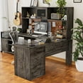 thumbnail image 5 of Homieasy L Shaped Desk with Power Outlet and LED Lights, 60 Inch Large Corner Computer Desk with Drawers and Hutch, Sturdy L-Shaped Gaming Desk with Storage Shelves and File Cabinets, Black Oak, 5 of 8