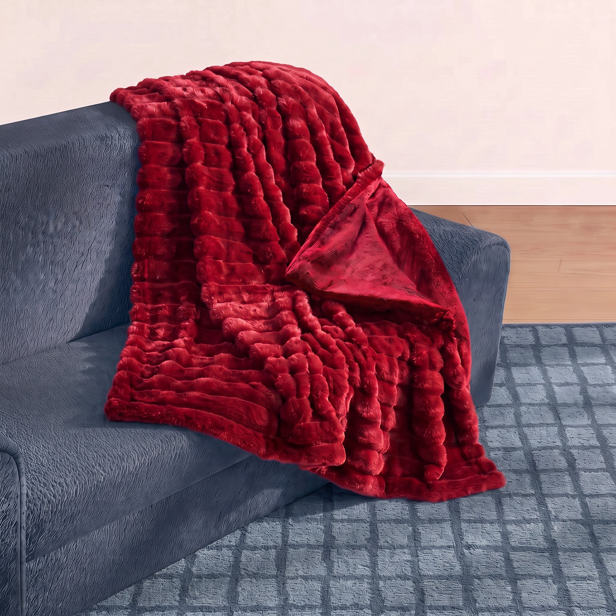 Mainstays Kids Soft Channel Red Faux Fur Throw, 50" x 60"
