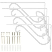WORGEOUS Set of 4 White Floating Shelf Brackets, Wall Mounted Floral Decorative Cast Corner Joint Supports