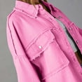 thumbnail image 4 of Fnooota Button Down Shirts for Women, Solid Color Denim Long Sleeve Tops with Pockets Hot Pink Size S, 4 of 6
