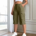 thumbnail image 6 of Bermuda Cargo Shorts for Women Casual Long Knee Length High Waisted Stretch Wide Leg Summer Outdoor Hiking Capri Pants, M, 6 of 6