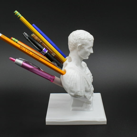 Clever Contraption Julius Caesar Pen Holder PLA Bust Statue Desk Organizer, Multi-Compartment
