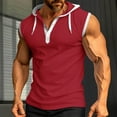 thumbnail image 2 of Iugvhana Men's Button-Up Tank Top Sleeveless Hoodie Waffle T-Shirt Summer Casual Pullover Shirt Muscle Gym Tee Red XXL, 2 of 7