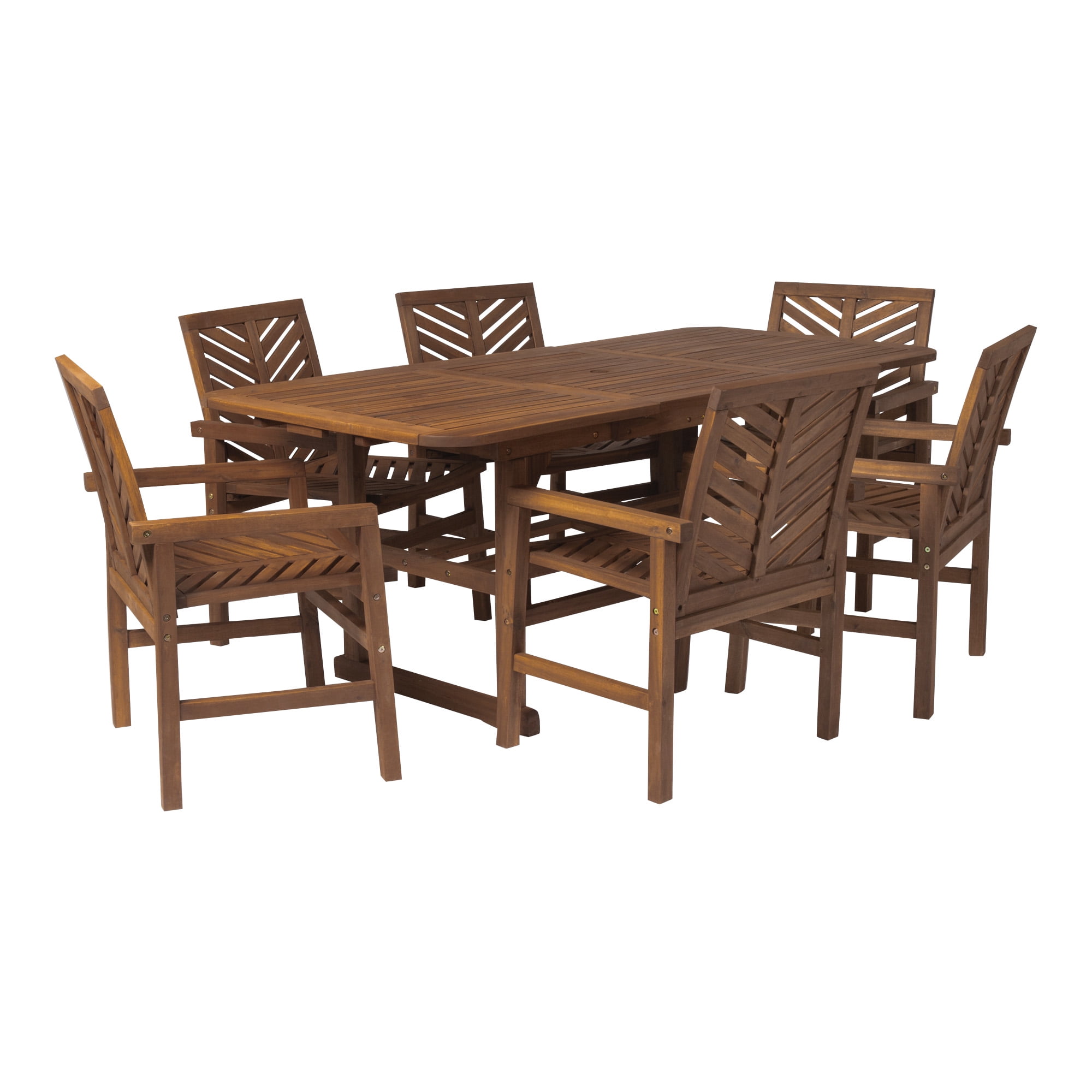 Walker Edison Dark Brown Chevron 7-Piece Wood Outdoor Patio Dining Set
