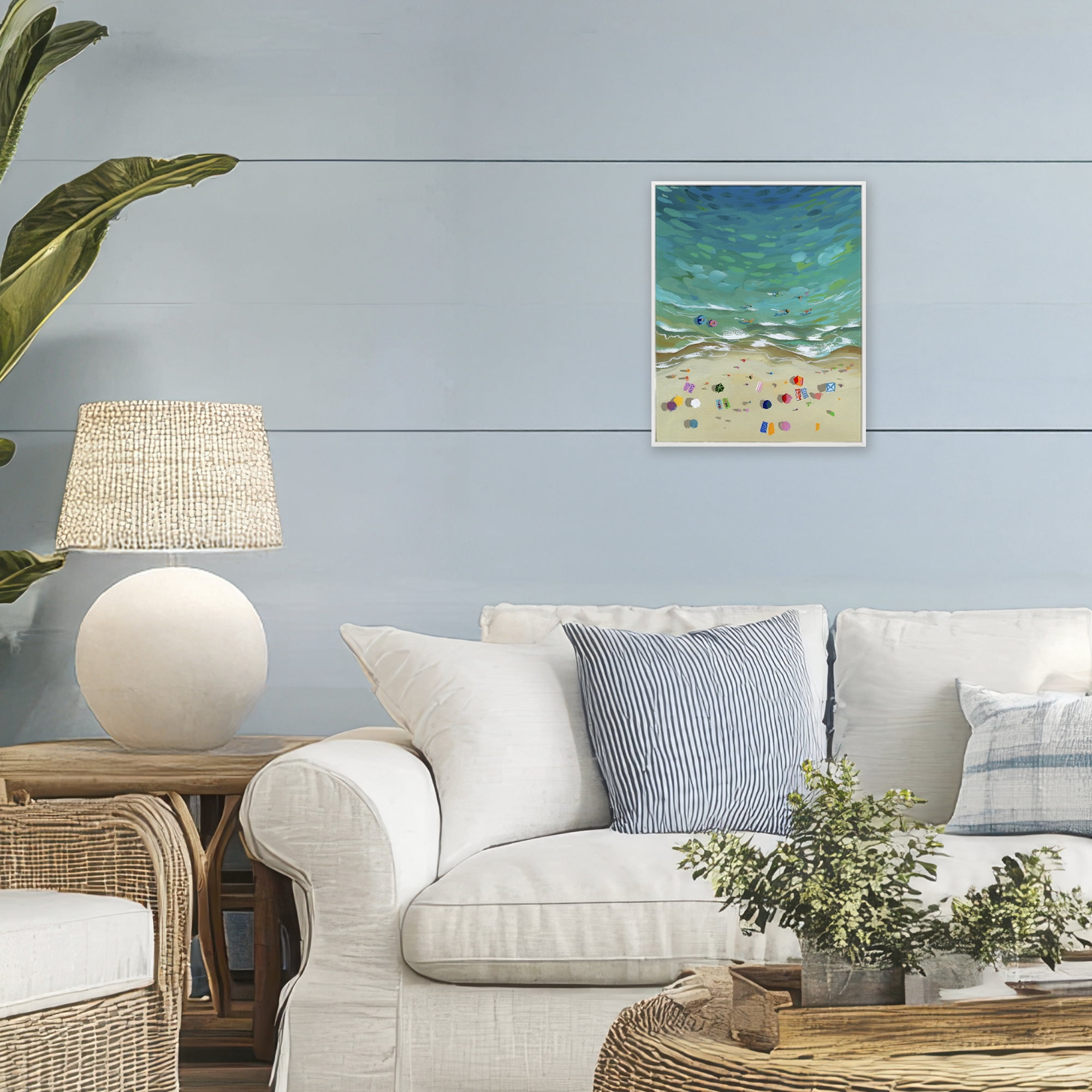 Stupell Industries Aerial Beachside with Umbrellas White Framed Giclee Art, design by Brook Page