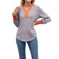 thumbnail image 1 of Sudadera de Rayas de Gran Tamaño para Mujer, Camisa de Larga de Algodón, Corte Holgado, Estilo Henley Color Naranja XXL, 1 of 10