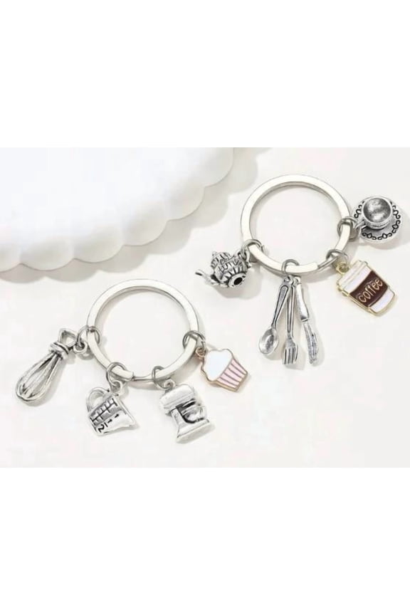 Coffee Teapot Keychains Set of 2, Zinc Alloy Culinary Key Holders and Stylish Pendant Accessories for Daily Use