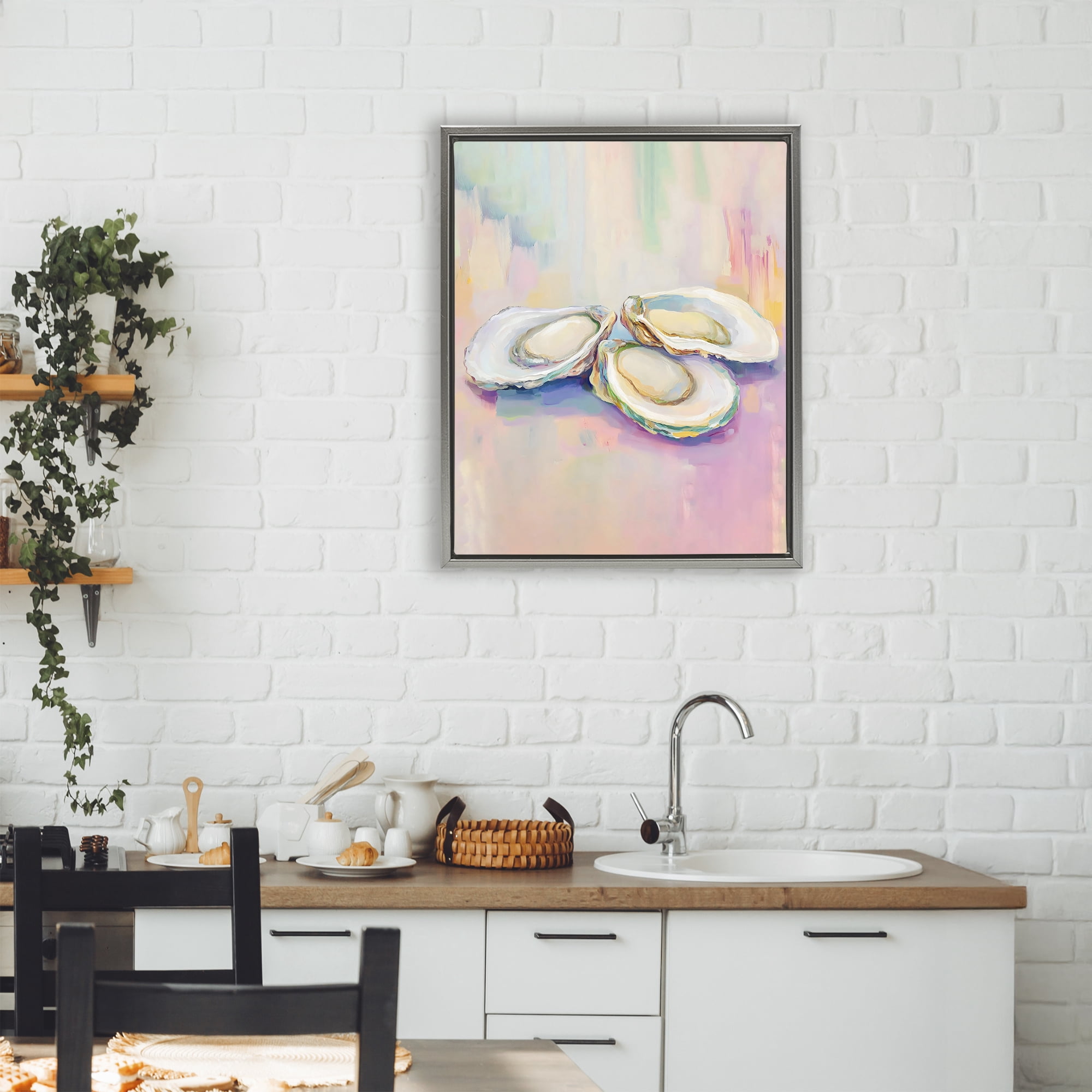 Stupell Industries Pastel Oysters Harmony Gray Framed Floater Canvas Wall Art, design by The Prints Vibe