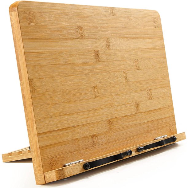 AMERIERGO Bamboo Book Stand with 5 Adjustable Height Foldable Recipe