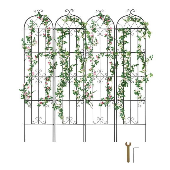 KFFKFF Garden Trellis for Climbing Plants, 87 x 20 in, Set of 4 Rust-Resistant Metal Trellises, Outdoor Plant Support for Roses, Cucumbers, and Clematis, Decorative Design for Gardens and Lawns