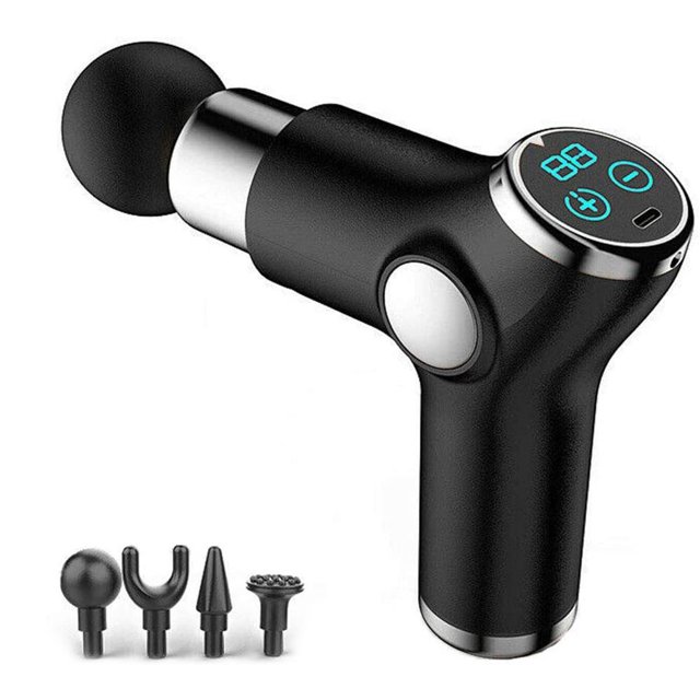 Mini Masajeador De Bolsillo Masajeador De Cristal Líquido De 32 Velocidades Masajeador De Tejido Profundo Con 4 Cabezales De Masaje Sweethay CE007576-03