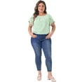 thumbnail image 3 of DARING DIVA Women's Plus Pleated Round Neck Basic Tulip Sleeves Top 4X Light Green, 3 of 6