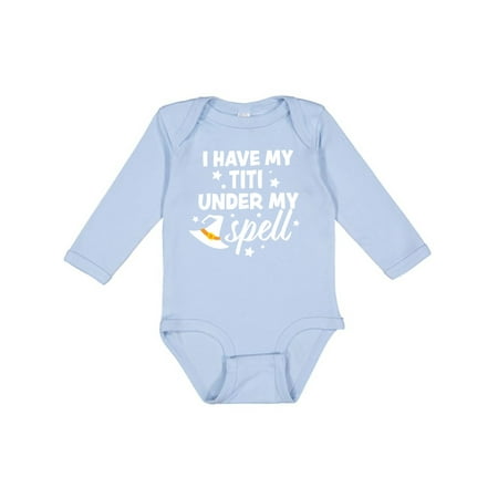 

Inktastic I Have My Titi Under My Spell with Cute Witch Hat Boys or Girls Long Sleeve Baby Bodysuit
