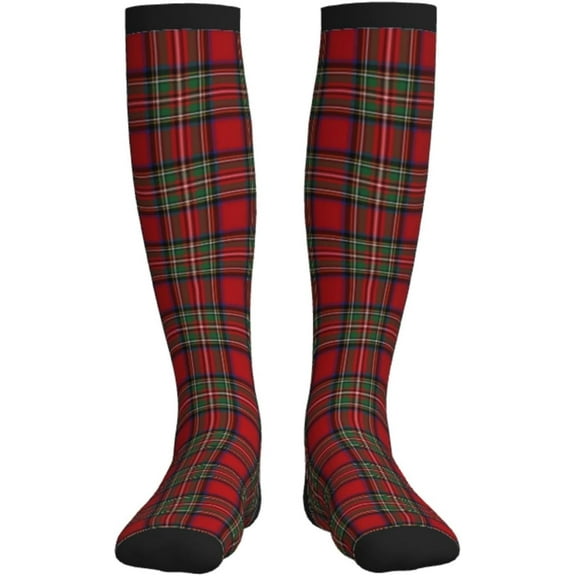Red Green Royal Stewart Tartan Plaid Compression Socks For Women Men Knee High Running Socks For Running