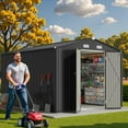 thumbnail image 3 of 10'x10' Outdoor Storage Shed, Lofka Large Metel Garden Shed with Double Lockable Door for Backyard|Patio ,Gray, 3 of 9