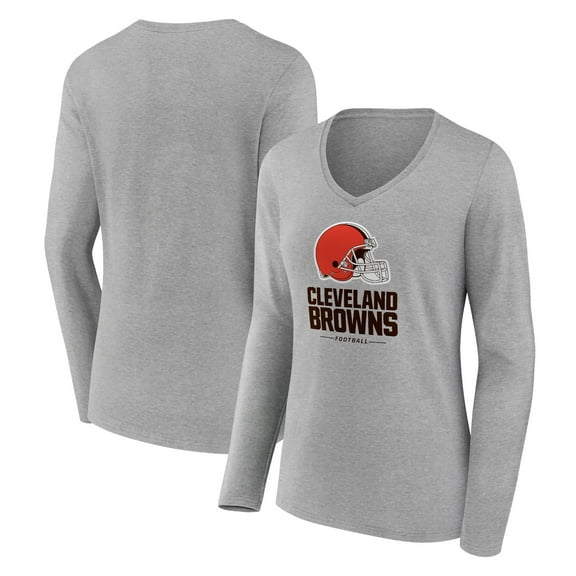 Women's Gray Cleveland Browns Logo Team Lockup Long Sleeve V-Neck T-Shirt