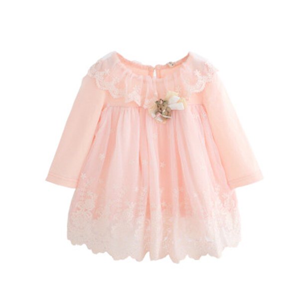 Infant Dress 2021 Baby Girl Clothes Newborn Kids Long Sleeve Dresses Children Girl Cartoon Bear Pattern Cute Dresswhite24M-98cm He Qiyong unisex