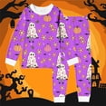 thumbnail image 2 of Glisme Halloween Toddler Boys Outfit Set Cute Ghost Print Long Sleeve Round Neck Sweatshirt With Pants Outfit Boys Fall Season Casual Set Size 3-4 Years Purple, 2 of 3