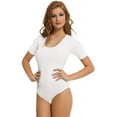 thumbnail image 3 of NBB Women Basic Solid Short Sleeve Scoop Neck Cotton Hipster Bodysuit Lingerie, Size Medium, 3 of 6