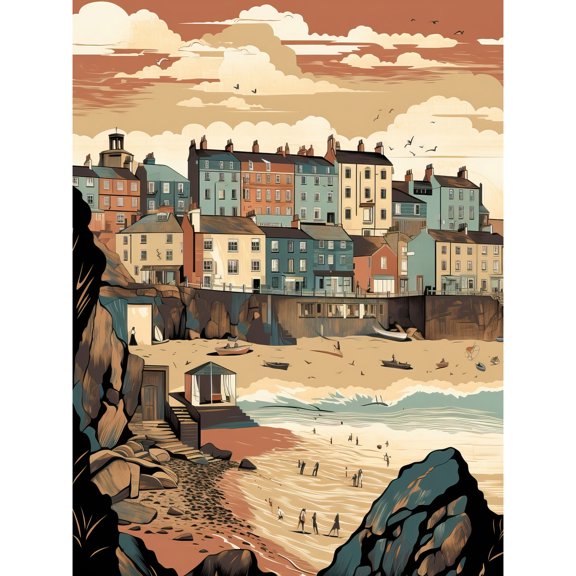 Tenby Harbour Beach Pastel Colour Coastal Town Unframed Wall Art Print Poster Home Decor Premium