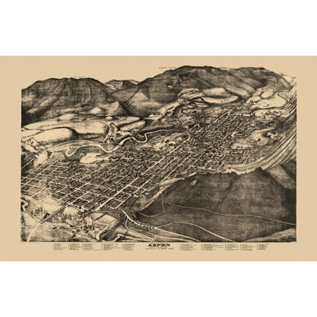 1850 Antique Map - Antique Map of Aspen Colorado 1893 Pitkin County Poster Print