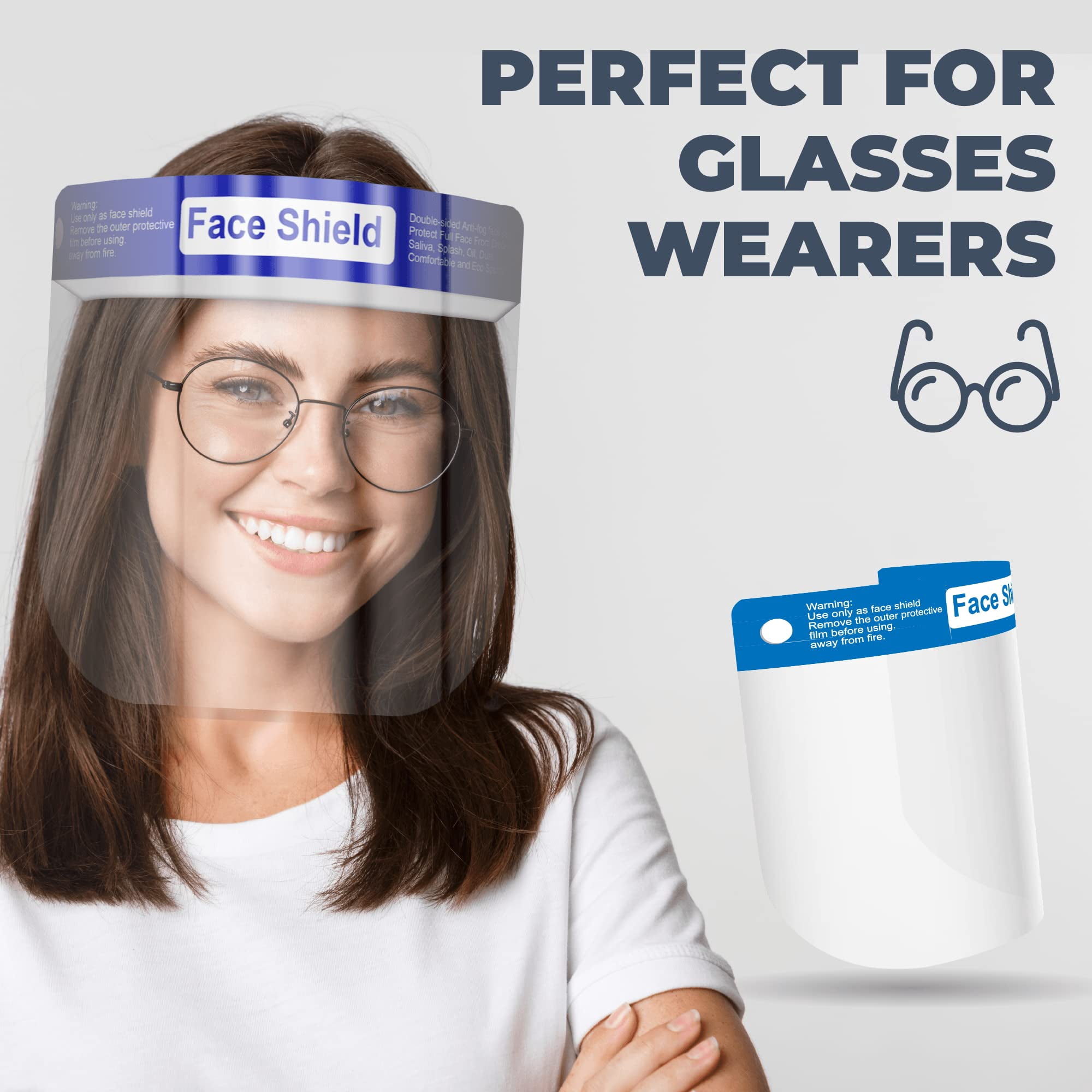 Medical Nation 100 Pack Face Shields | Clear Plastic Face Shield for Women, Men & Kids, Anti-Fog, Lightweight Reusable Full Face Shield Mask, Safety Visor Cover with Comfortable Sponge & Elastic Band