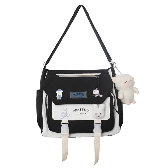 YUANHUILI Fashion Student Tutorial Bag Kawaii Women Large Shoulder Messenger Bag (Black)