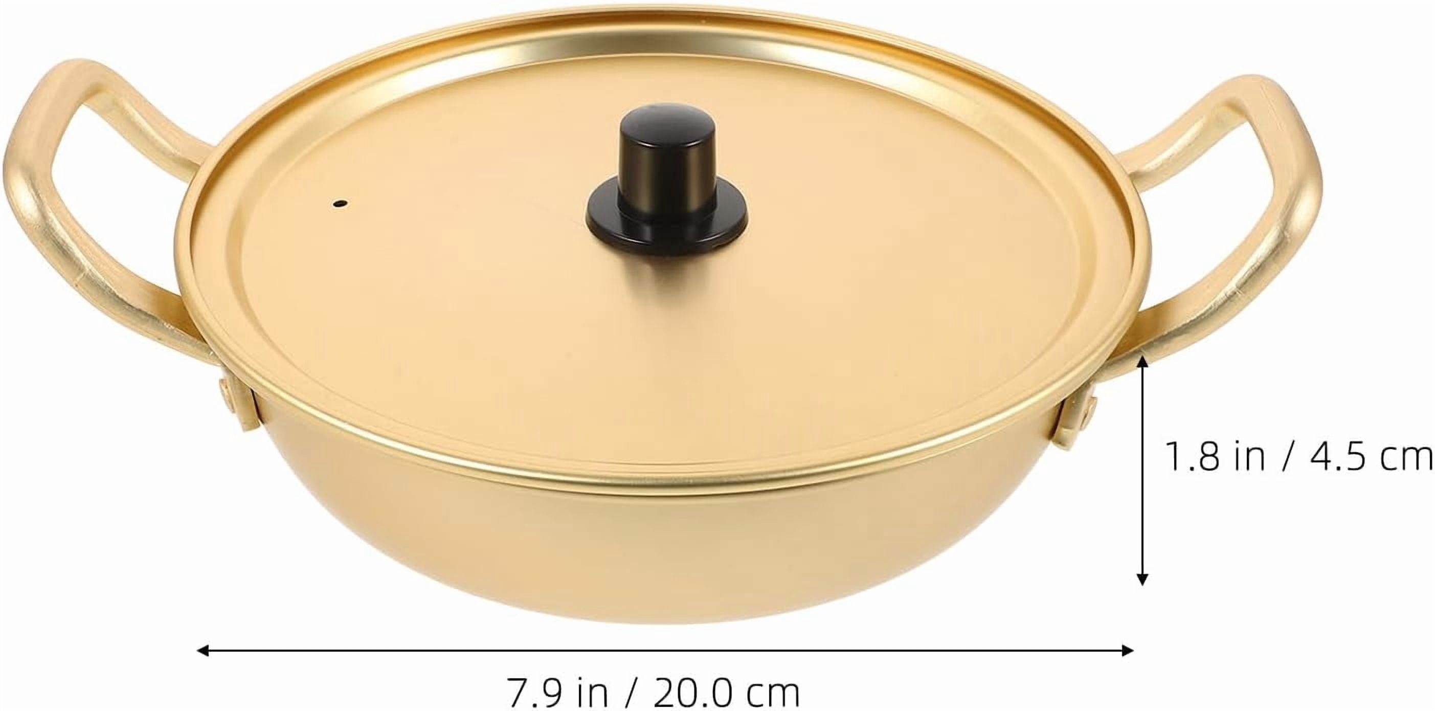 Korean Noodle Cooking Pot 18cm Non-stick Yellow Aluminum Soup Pot with Lid Double Handles Portable Cookware for Instant Ramen and Household Kitchen Use