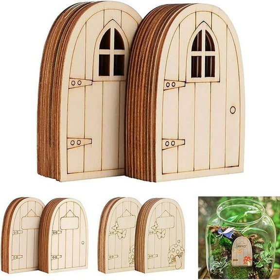 Sunjoy Tech 20Pcs Wooden Fairy Door Ornament Durable Creative DIY Miniature Door Model for Outdoor Garden Decoration