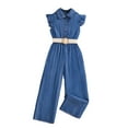 thumbnail image 2 of Quaouag Girls' Casual Denim Overall Jumpsuits Sleeveless Collared Neck Wide Leg Pants Jumpers with Belt Blue 6 Years, 2 of 7