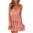 thumbnail image 1 of Femmes V-Cou Spaghetti Sangle Bowknot Dos Nu Dentelle Mini Swing Skater Robe (Rose, S), 1 of 7