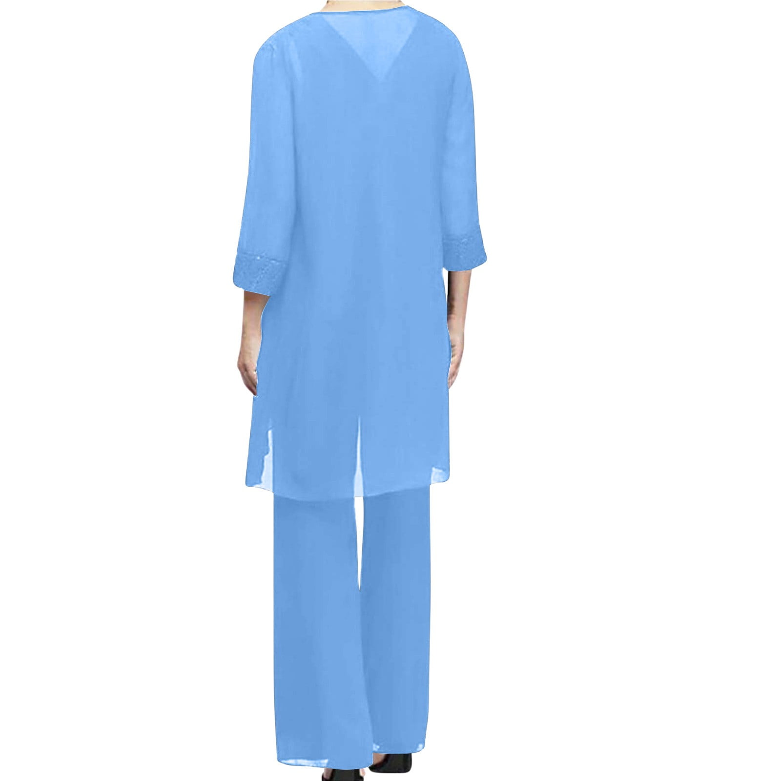2 Piece Lounge Sets for Women Fall Two Piece Pants Outfit Women's Color Long Sleeved Round Neck Loose Lace Chiffon Pants Cape Three Piece Set Including Cardigan