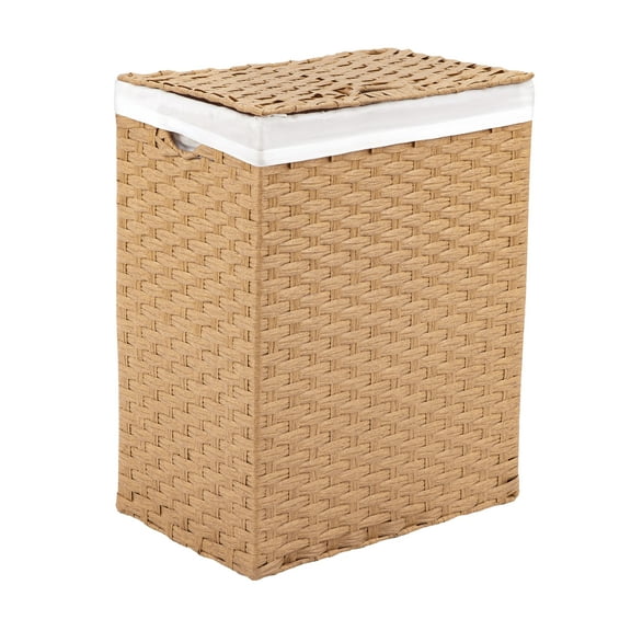 Seville Classics Handwoven Lidded Removable Washable Canvas Liner Portable Laundry Hamper Bin, Mocha Brown