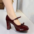 thumbnail image 2 of Womens High Platform Heels 9CM Pump Patent leather Bow Wedding Dress Shoes, 2 of 5